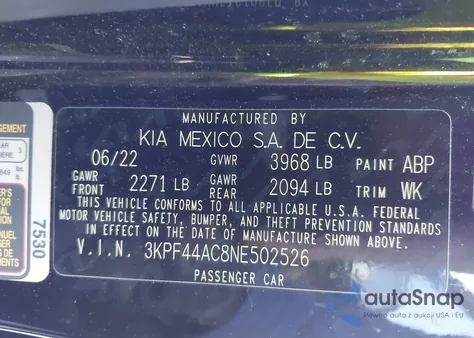 2022 Kia Forte Gt from USA, damaged, VIN 3KPF44AC8NE502526